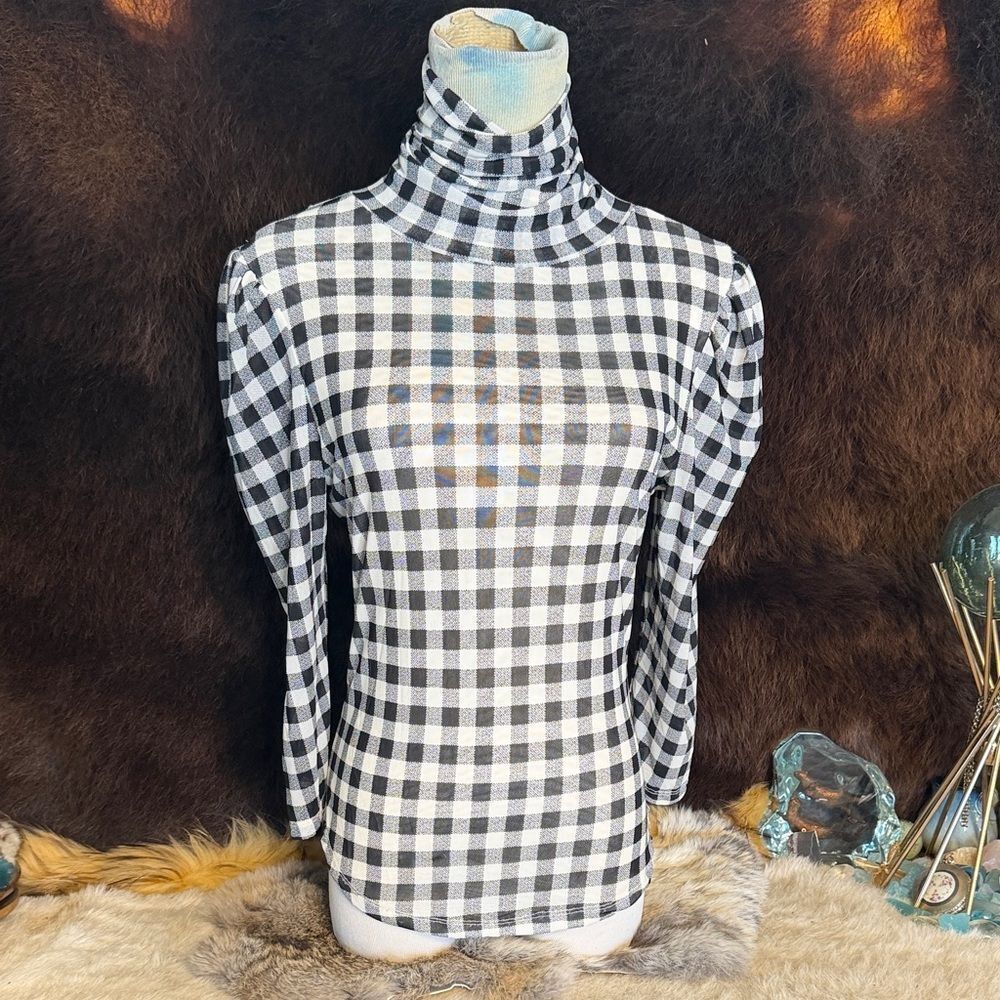 Black and White Checkered Turtleneck Top M (6033)